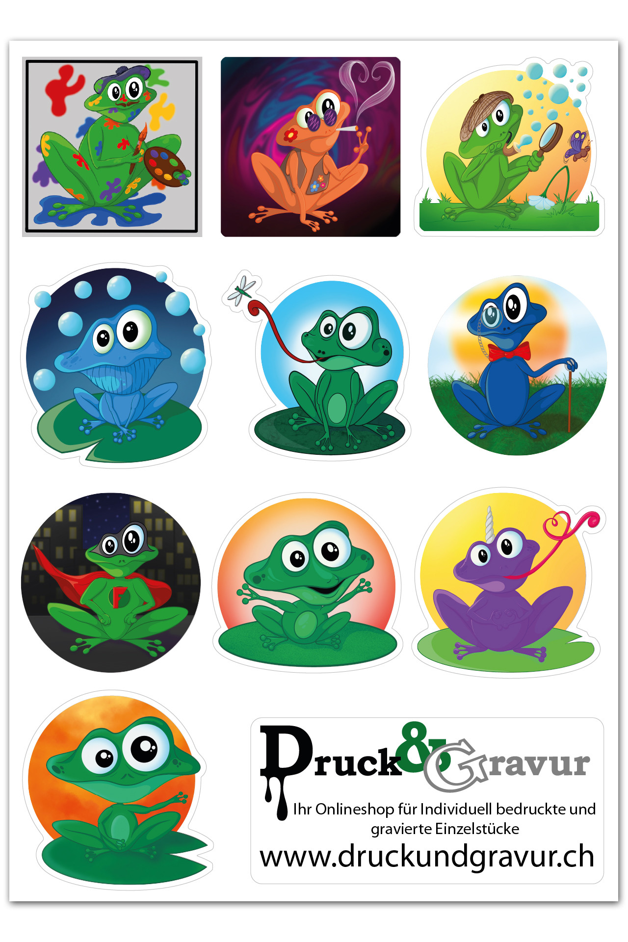 Stickerbogen Comic Frösche